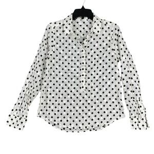 J Crew Polka Dot Henley Collar Long Sleeve Business Formal Blouse Womens S Black
